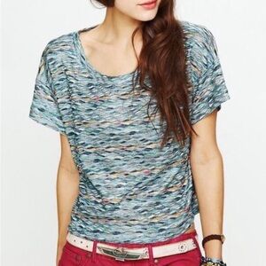 Free People Rainbow Wave Boxy Crop Top Small Blue Colorful Shirt Small S